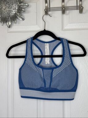 Fabletics Blue Trim Athletic Sports Bra - Racerback Style Sz L.